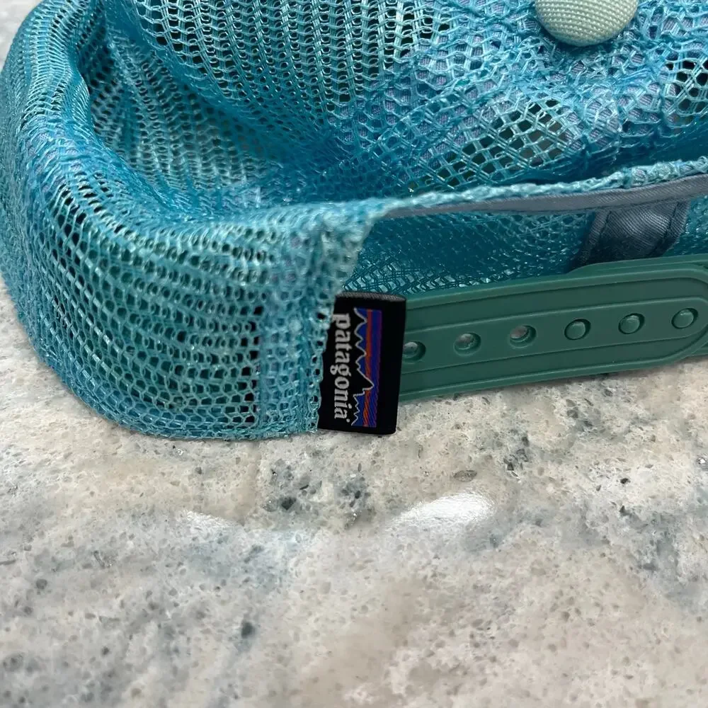 Patagonia Fitz Roy Bear Trucker Hat Snapback Cap Teal Blue White Mesh Vintage